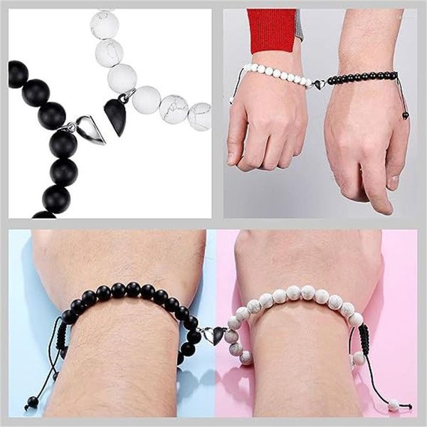 Pulseras de encanto Imán de moda Conjunto de pulsera de pareja emparejada para mujeres Hombres Diseño único Modelo de corazón con cuentas Regalo de joyería minimalista