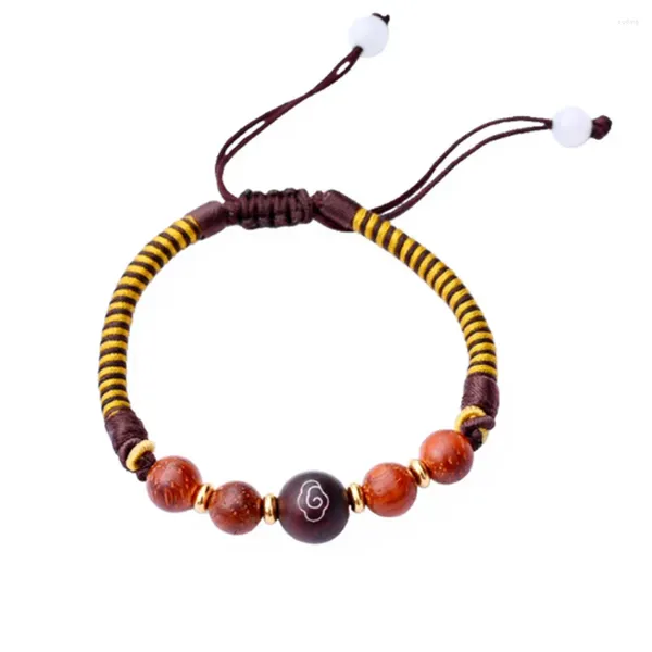 Bracelets de charme Bracelet pour hommes de mode naturel rouge perles de bois de santal noué à la main chaîne de corde réglable en gros