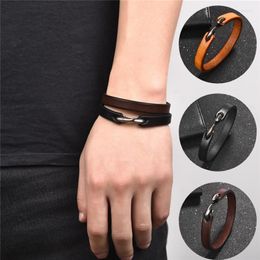 Bedelarmbanden mode heren armband cool echt lederen bangle retro manchet klassieke haken polsband dames sieraden geschenken