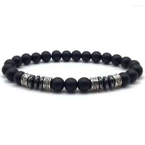 Bracelets de charme Fashion Men Classic 8 mm perles d'hématite géométrique Strand Triple Bracelet de protection de la santé pour couple bijoux Pulsera