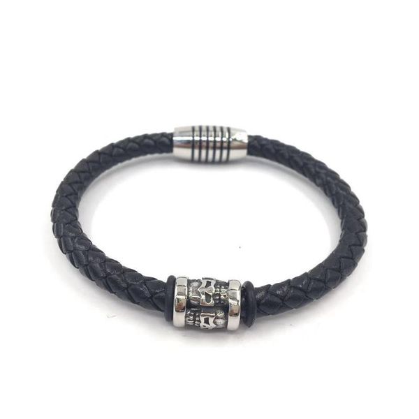 Pulseras de encanto Moda Hombres Joyería Trenzado Cuero Negro Cuerda Redonda Cráneo Pulsera Punk Masculino Pulsera Regalo SP0199