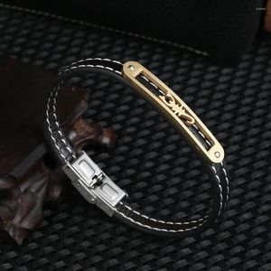 Bracelets de charme Bracelet pour hommes de mode en acier inoxydable personnalité Scorpion homme tressé en cuir véritable fermoir magnétique bracelet cadeaux