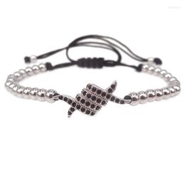 Bracelets porte-bonheur mode hommes couleur argent Bracelet 4mm acier inoxydable Micro pavé noir CZ aigle griffe perles tressé macramé cadeau