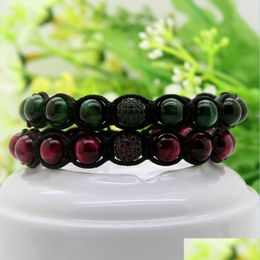 Bedelarmbanden mode mannen vrouwen sieraden groothandel 8mm een ​​graad roseo groene tijger eye stone cz rame armbanden drop levering 2021 dhtpk