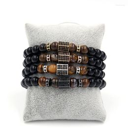 Bedelarmbanden modeheren matte onyx stenen tijger oogcombinatie met kubieke zirkoon elastische stretch armband unisex sieraden cadeau inte22