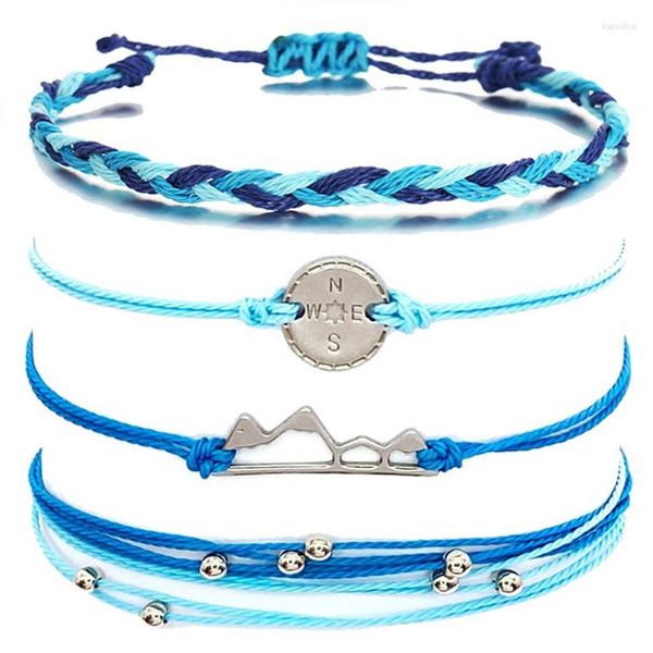 Braccialetti con ciondoli Moda montagna perline rotonde Bracciale intrecciato a quattro strati Femminile Corda a mano retrò Coppia cavigliera per donna Uomo Gioielli Regali