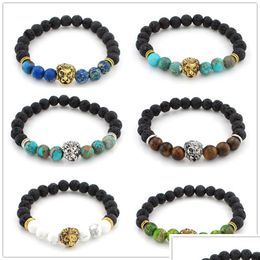 Bracelets de charme Mode naturel noir pierre de lave Turquoise Lions tête bracelet à breloques aromathérapie diffuseur d'huile essentielle pour Dhgarden Dhmoy