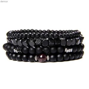 Bracelets de charme Mode perles de pierre naturelle hommes Bracelet multicouche noir lave Onyx perles charme Punk Bracelet bracelets femmes bijoux Couples cadeau