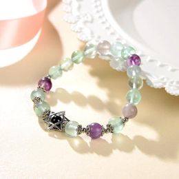 Bracelets de charme Mode Pierre Naturelle Coloré Fluorite Bracelet Pour Femmes Quartzs Ronde Perlée Étoile Bracelets Bracelet Bijoux Artisanat 18 cm