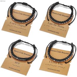 Bracelets à breloques mode nouveau bracelet en cuir en acier inoxydable code morse bracelet de couple alphanumérique chaîne de code morse en gros