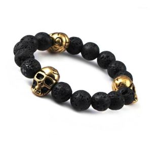 Bracelets Charmet Fashion Northskull Skull Skull Bracelet for Women Natural Lava Stone Beads and Tiger Eye Men195555086