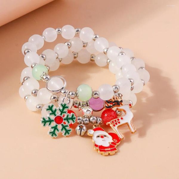 Bracelets de charme Mode Opal Cristal Bracelet Perlé Mignon Cerf Père Noël Flocon De Neige De Noël Pour Femmes Fille Fête Bijoux Cadeau De Noël