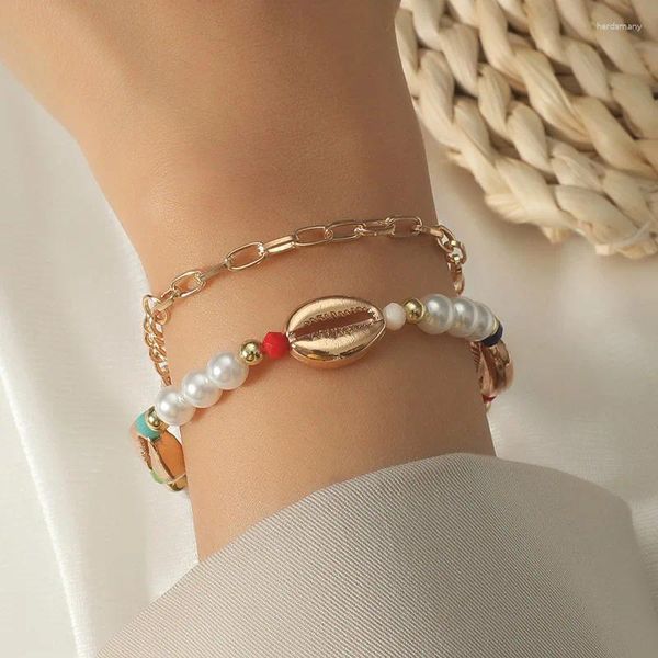 Pulseras de encanto Moda Pearl Shell Starfish Pulsera Metal de mujer