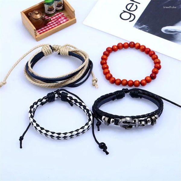 Pulseras de encanto Moda Personalidad DIY Anchor Set Pulsera de cuero Punk Accesorios tejidos a mano Regalo