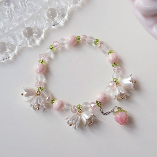Bracelets porte-bonheur mode rose fleur feuille Bracelet à la mode muguet papillon coeur perle perlée pour les femmes femme mariage bijoux
