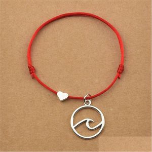 Charme Bracelets Mode Rouge Noir Cordon Corde À La Main Coeur Amour Océan Vague Amitié Femmes Hommes Plage Voile Bijoux Cadeaux Drop Del Dhkd0