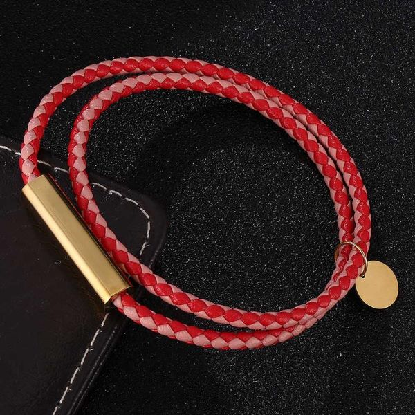 Bracelets porte-bonheur mode rouge rose tressé Bracelet en cuir hommes pour femmes bijoux fermoirs multicouches BB0706