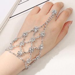 Bedelarmbanden Fashion Rhinestone Finger Chain Bracelet Women Silver Color Crown Bowknot Hoge kwaliteit Hand Lady Charms Bruiloftsieraden