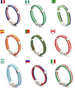 Bedelarmbanden mode Rusland Spanje Frankrijk Brazilië vlag lederen team Bracelet Men Hoogwaardige voetbalfans Paren Gift JewelryC3665490
