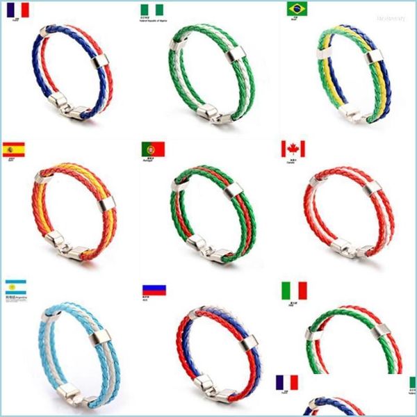 Bracelets De Charme Mode Russie Espagne France Brésil Drapeau En Cuir Équipe Bracelet Hommes Fans De Football Couples Cadeau Bijoux Drop Del Dhgarden Dhbdx