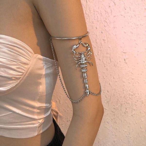 Pulseras con dijes, pulsera de escorpión a la moda para la parte superior del brazo, brazalete para mujer, brazalete Retro, joyería, diamantes de imitación, Punk gótico