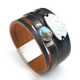 Pulseras de encanto Moda Shell Pulsera de cuero para mujeres Clásico Irregular Metal Multicapa Amplio Wrap Bangles JewelryCharm