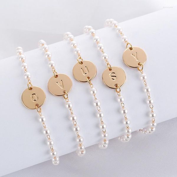 Bracelets de charme Mode Simple Verre Perlé 26 Lettre Anglaise A-Z Initiale Bracelet Plaqué Or Bracelets Accessoires Pour Femmes