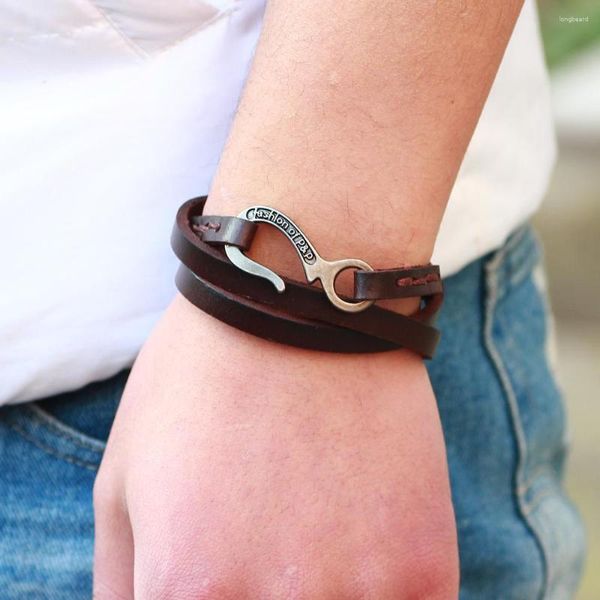 Bracelets porte-bonheur mode Simple crochet en métal Bracelet en cuir pour homme femmes bracelets noir brun cuivre bijoux