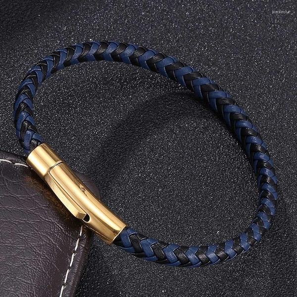 Charme Bracelets Mode Printemps Boucle Noir Bleu En Cuir Tressé Femmes Hommes Bracelet Bracelets Simple Unisexe Poignet Bande Bijoux Cadeaux ST523