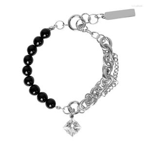Bracelets de charme Mode Carré Strass Pendentif Épissage Chaîne Bracelet Femmes Cool Noir Et Blanc Main Bijoux Perlés