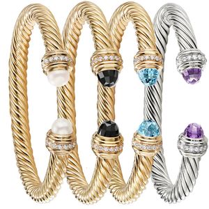 Bracelets porte-bonheur mode bracelet en acier inoxydable fil de zircon corde torsadée 7MM accessoires ouverts en gros 230508