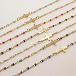 Bracelets de charme Fashion en acier inoxydable émail croix charms femmes filles gold couleurs de métal chaînes de fête de fête