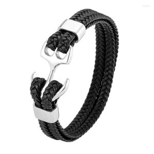 Bedelarmbanden mode roestvrij staal heren armband multi-laags leer geweven titanium schip anker