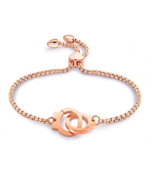 Bracelets de charme Mode Mini Bracelet de menottes en acier inoxydable de haute qualité Creative Lady Rose Gold Bijoux Cadeau 3GS9548664519