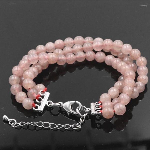 Bracelets de charme Bracelet Bracelet Naturel Sunstone Stone 6 mm Round Rose Strawberry Crystal Beads Bangle 7,5 