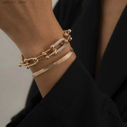 Bracelets de charme Déclaration de mode Bracelet en métal lourd à la mode chaîne de cuivre en or chaîne en U cristal Pulseras femmes Bijoux cadeauQ240330