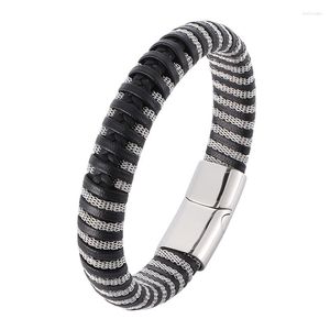 Bedelarmbanden mode stalen ketting gevlochten lederen armband mannelijke sieraden punk magnetische clasp polsband mannen verjaardag cadeau pd0400