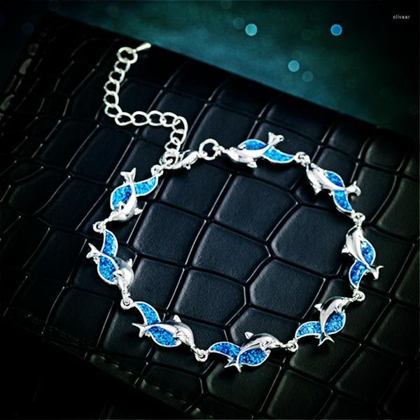 Pulseras con dijes moda verano estilo delfín azul fuego ópalo mar para mujeres Boho Animal pulsera playa océano joyería Bijoux Femme 2023