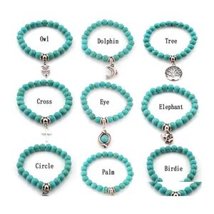 Bracelets de charme Mode Turquoise Perles Arbre Hibou Dauphin Croix Palme Pour Homme Femmes Bijoux Accessoires Livraison Directe Otkhi