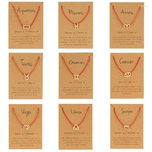 Bracelets de charme Mode Douze Constellations Pendentif Rouge Chanceux Tissage Corde Chaîne Bracelet Avec Carton Anniversaire À La Mode Pour Les Femmes