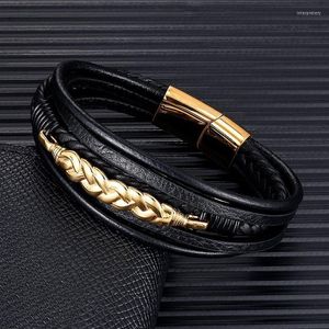 Bracelets porte-bonheur mode Twist Bracelet en métal hommes femmes multicouche tresse en cuir véritable avec boucle magnétique en acier inoxydableCharm Inte22