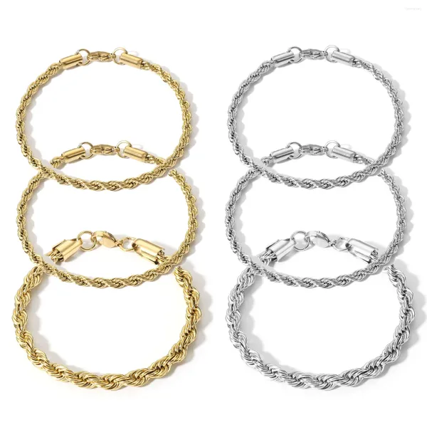 Pulseras de encanto Moda Cadena de cuerda torcida para mujeres Hombres 304 Acero inoxidable Wris Minimalista Joyería de metal Pulsera de color oro / plata