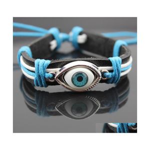 Bedelarmbanden mode unisex leer weef vrouwen kalkoen blauw kwaad oog voor heren pu touw keten diy sieraden drop levering otwnp