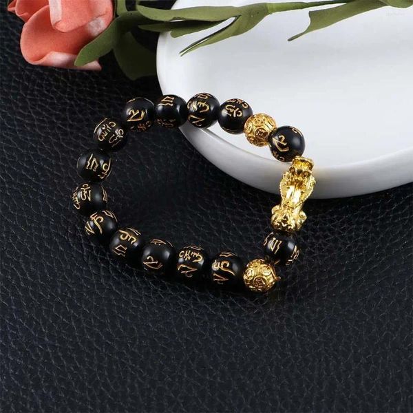 Bracelets de charme mode Unisexe Men femmes Pixiu attirer la richesse Bonne chance Bangle Obsidian Stone Perles de bracelet