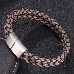 Charme Bracelets Mode Vintage Tressé En Cuir Double Couche Bracelet Hommes Bijoux Tendance Tissé Bracelets Poignet Bande Cadeaux Pulsera Hombre S504