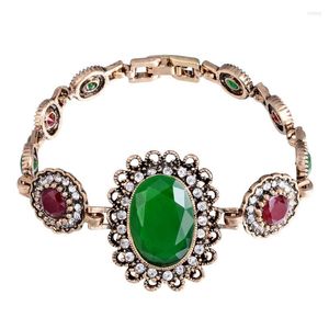 Charm Armbanden Mode Vintage Goudkleurige Armband Turkse Sieraden Grote Groene Ovale Steen Kristal Femme Groothandel