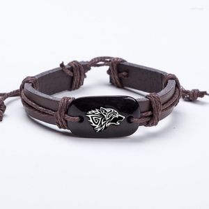 Bracelets porte-bonheur mode Vintage Punk tressé rugissement loup Bracelet en cuir pour femmes hommes tendance rétro résine corde chaîne Bracelet bijoux