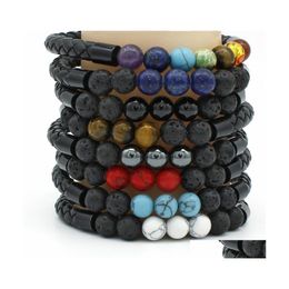 Bracelets De Charme De Mode Roche Volcanique Perlé Bijoux Pour Hommes Femmes Pierre Naturelle Oeil De Tigre En Cuir Tressé Bracelet Bracelet Corde Goutte Dhe4H