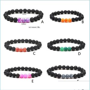 Charm Bracelets Fashion Weathering Colorf Agate 8Mm Black Lava Stone Beads Bracelet Aceite esencial por difusor Pulseras Yoga Jewelr Dhtmc