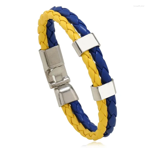 Bracelets à charme Fashion tissage en cuir bleu jaune bracelet tressé enveloppe